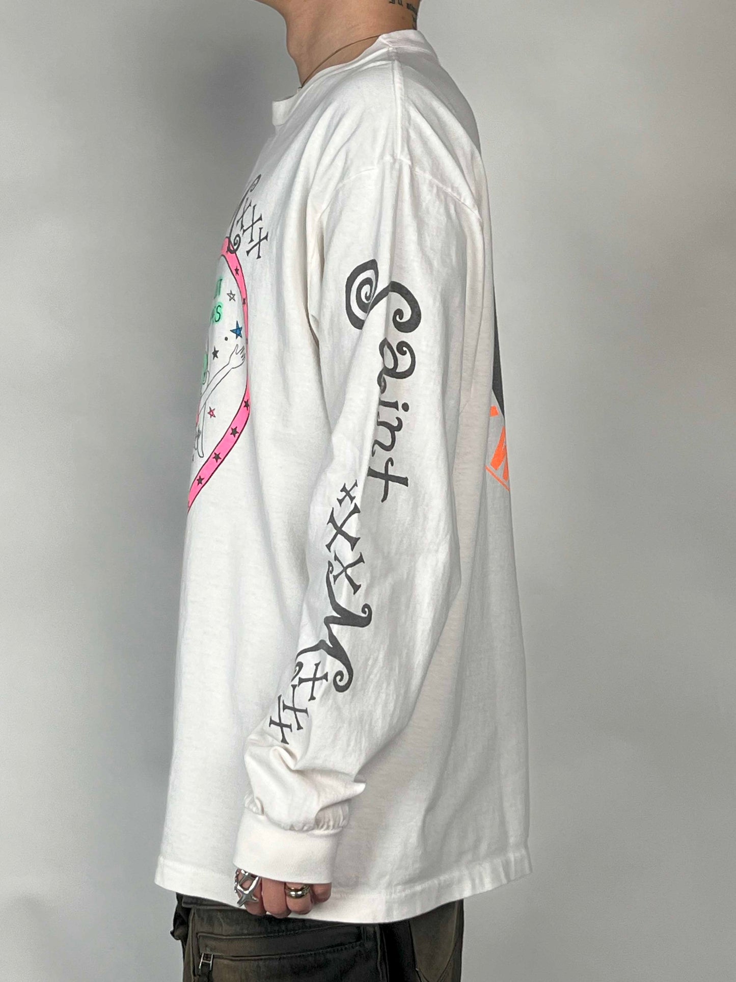 Saint Michael Pink Heart L/S Tee White