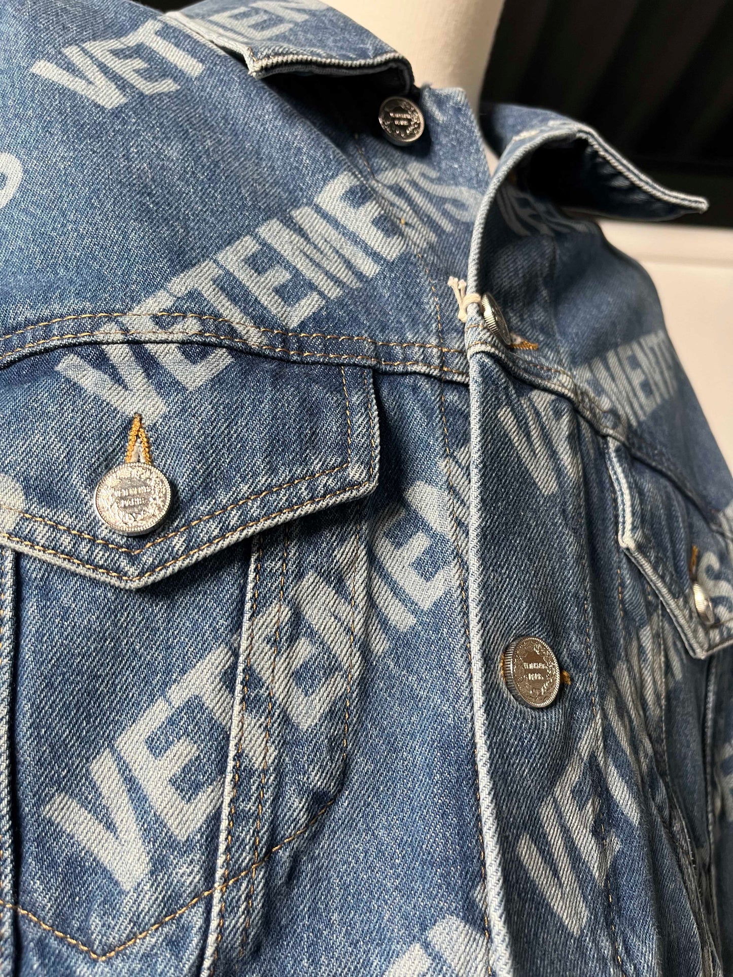 Vetements All-Over Logo Printed Denim Jacket