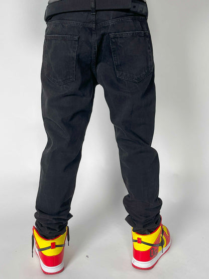 Off-White Black Tapered Jeans With Logoed Belt In Nero