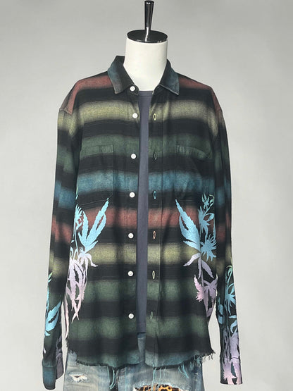 AMIRI Printed Leaves Flannel Shirt M Multi